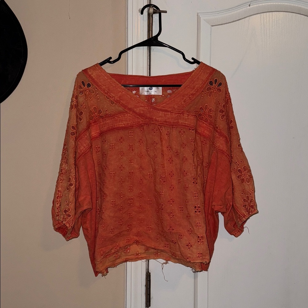 NWOT Oli & Hali: on the bright side washed eyelet, orange blouse size M